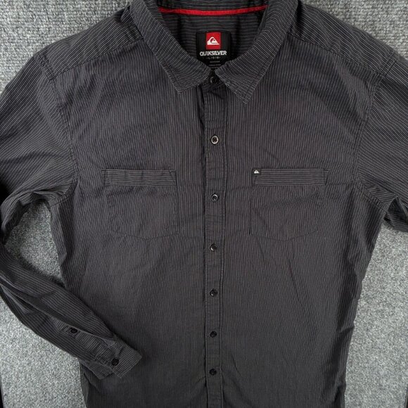 Quiksilver Quicksilver Button Up Shirt Woven Dark Gray Striped Long Sleeve Large - Picture 1 of 15